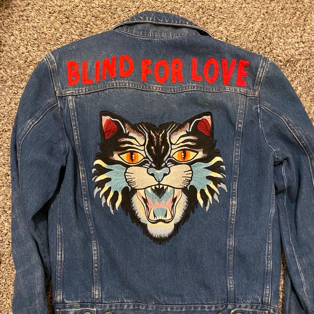 Gucci Angry Cat Embroidered Denim Jacket Size 44 XS
